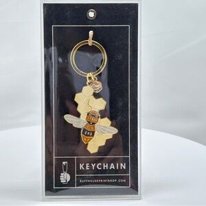 Print Shop, Honey Bee Keychain, Purse Fob, Cloisonné, NIB, Stocking Stuffer